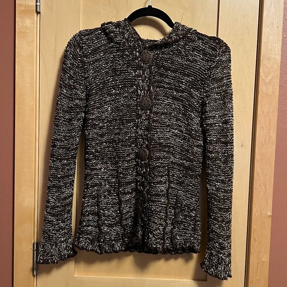 BCBGMaxAzria Brown Button-Up Sweater with Hood: Women’s Sz M - Picture 1 of 5